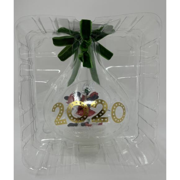 2020 Disney Store Mickey Mouse Minnie Mouse Glass Drop Ornament Mistletoe New - Picture 6 of 6